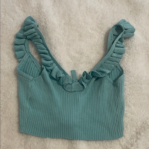 ✨ 3 for $20 Bundle Deal ✨ Say What? Ribbed Ruffle Tank Top in Teal - Picture 3 of 4